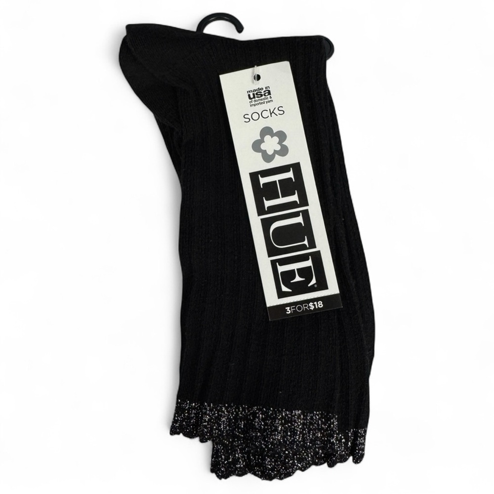 Hue Black Scalloped Pointelle with Silver Tip Socks Womens‎ One Size Fits Most